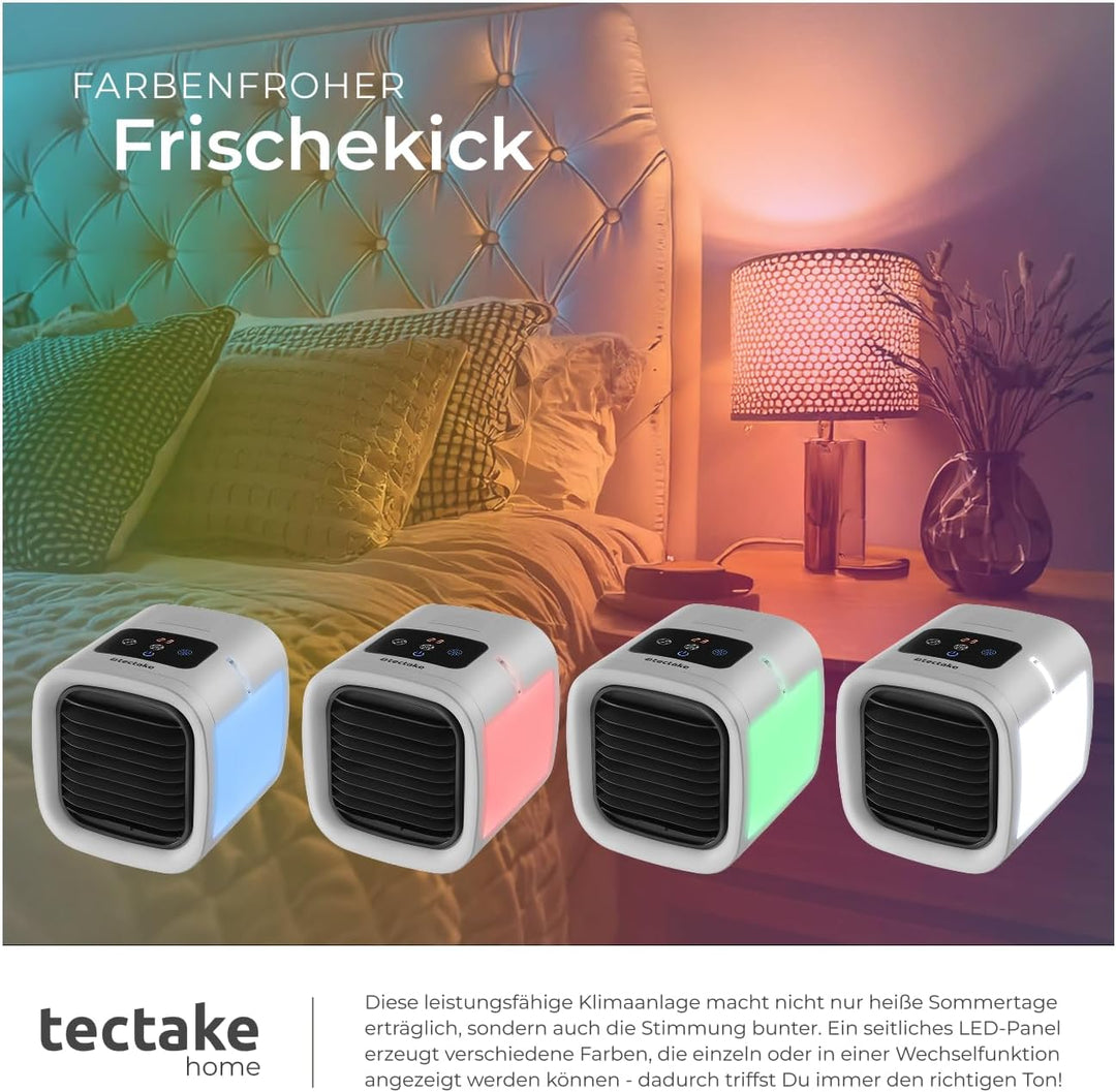 tectake® Luftkühler mit LED, mobile Klimaanlage ohne Abluftschlauch, Ventilator mit Wasserkühlung, K