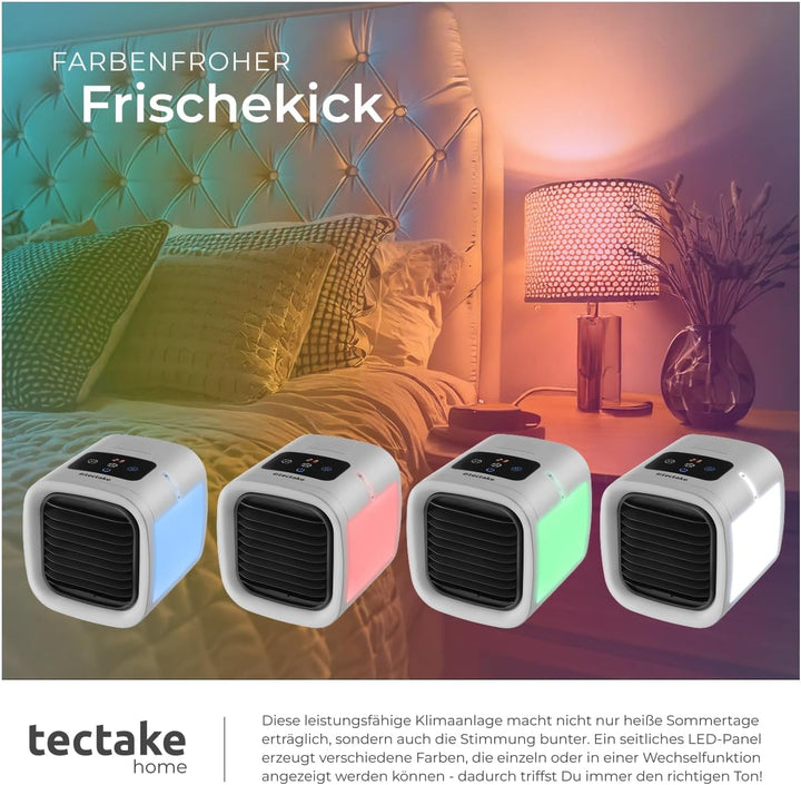 tectake® Luftkühler mit LED, mobile Klimaanlage ohne Abluftschlauch, Ventilator mit Wasserkühlung, K