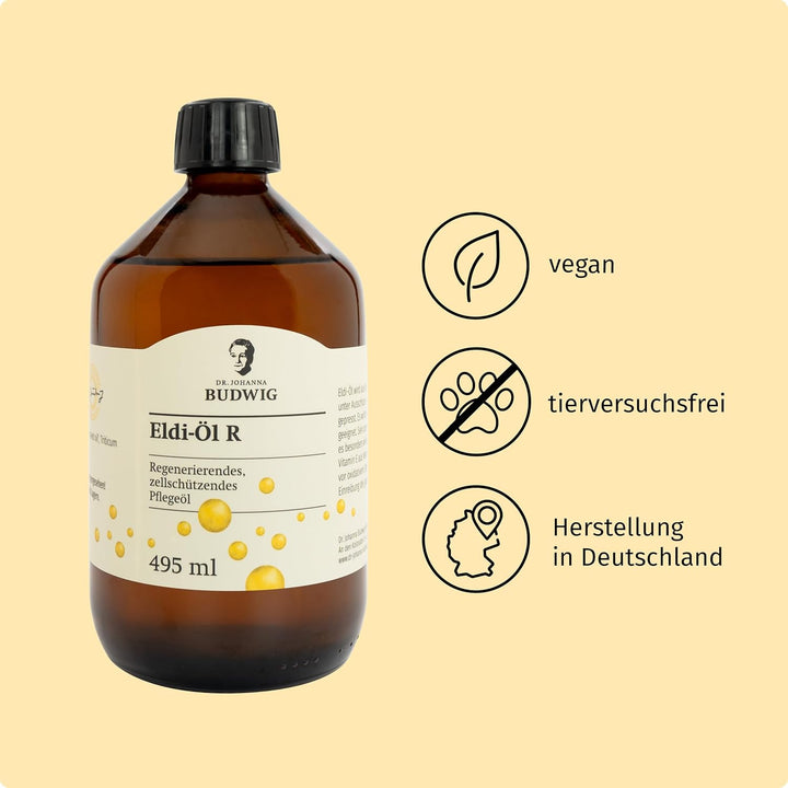 Dr. Budwig ELDI OIL R - 495 ml - reines Biokosmetikum aus Leinsamenöl und Weizenkeimöl - empfohlen w