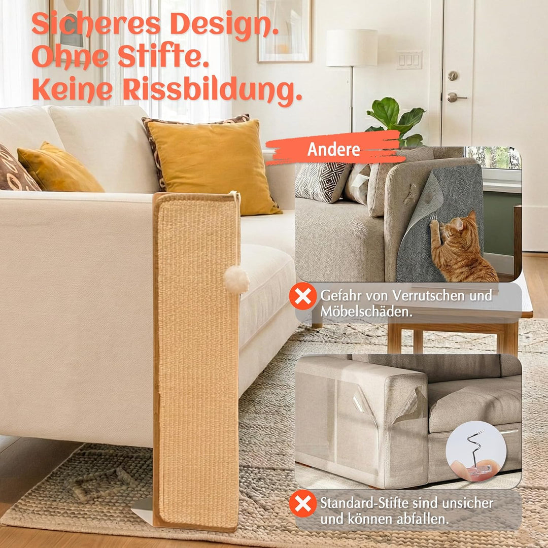 PETKARAY Katzenkratzbrett für unter Möbeln, 60 cm Sisal Kratzbrett für Sofa-Ecke, Katzen Kratzbaum,