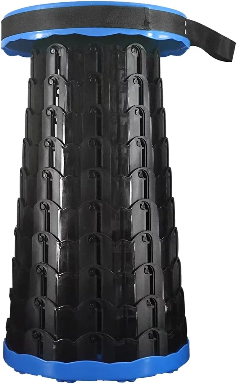 Campinghocker Tragbarer Klapphocker Faltbar, Blau Teleskophocker Einziehbarer Sitz für Camping, Gril