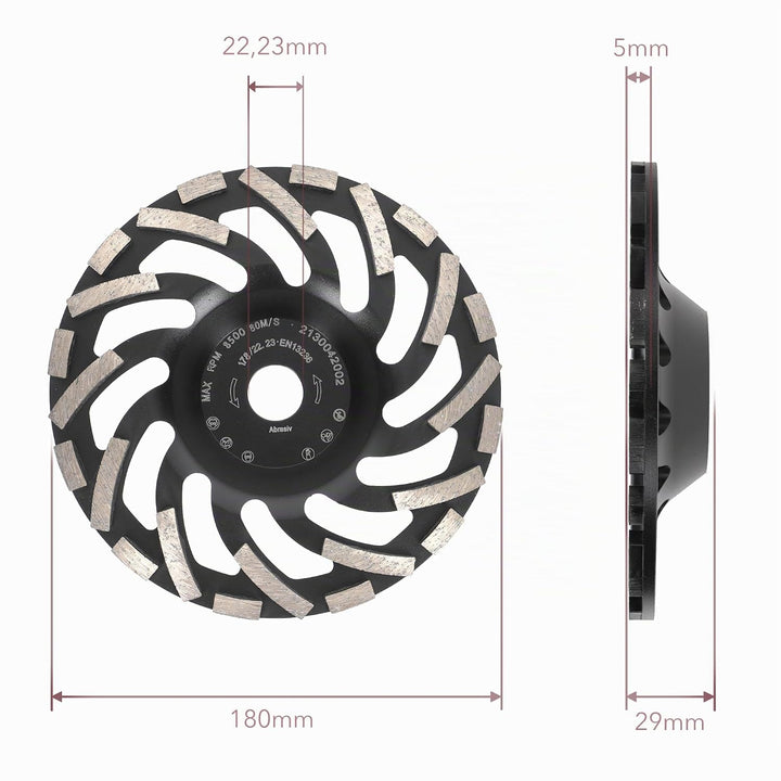 PRODIAMANT Diamant-Schleiftopf 180 mm x 22,2 mm Turbo ST91 Diamantschleifscheibe Asphalt Estrich Pro
