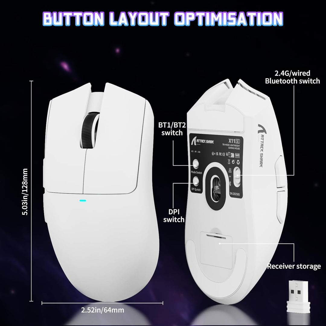 ATTACK SHARK X11 SE Kabellose Gaming-Maus, PixArt PAW3311 Gaming-Sensor, BT/2.4G Wireless/Kabelgebun