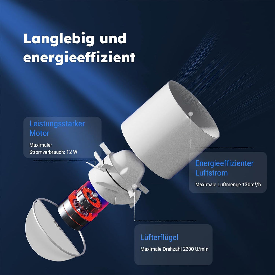 EINTTAX 150mm Rohrventilator,Inline-Abluftventilator,Leise Rohrlüfter 320m³/h,Kanalventilator Für Ba