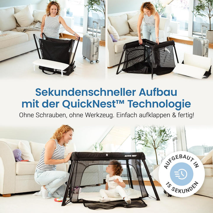 Reisebett Baby mit Matratze &amp; Rucksack – Liegefläche 96×60 cm (0–3 J.) – Aufbau in 15 Sek. – 6 kg le