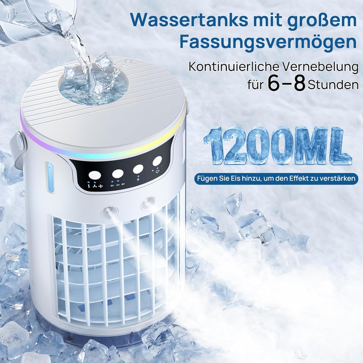 Mobile Klimaanlage, USB 4 In1 Mobile Klimagerät mit 3 Stufe Eis-Kühlnebel, Für Büro Zimmer und Schre