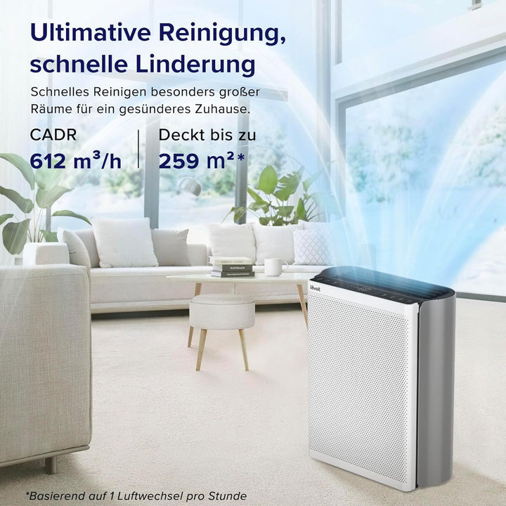 LEVOIT Luftreiniger Allergiker für grosse Räume mit waschbarem Vorfilter, CADR 612m³/h, 3-Kanal-Luft