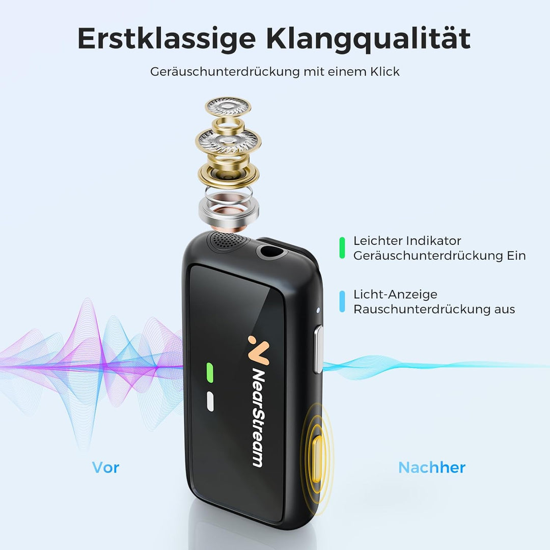 NearStream Wireless Lavalier Mikrofon für Android, iOS, Kamera, PC, kabelloses Mikrofon für Videoauf