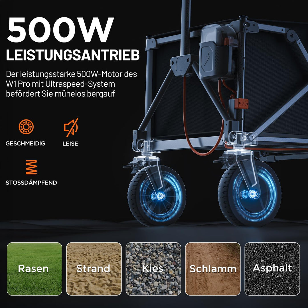 Litheli Elektrokarre Bollerwagen Faltbar, Handwagen Klappbar mit Bremsen 200L 60KG Belastbar, Faltbo