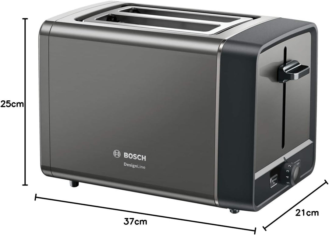 Bosch Kompakt Toaster DesignLine TAT5P425DE, integrierter Edelstahl-Brötchenaufsatz, mit Abschaltaut