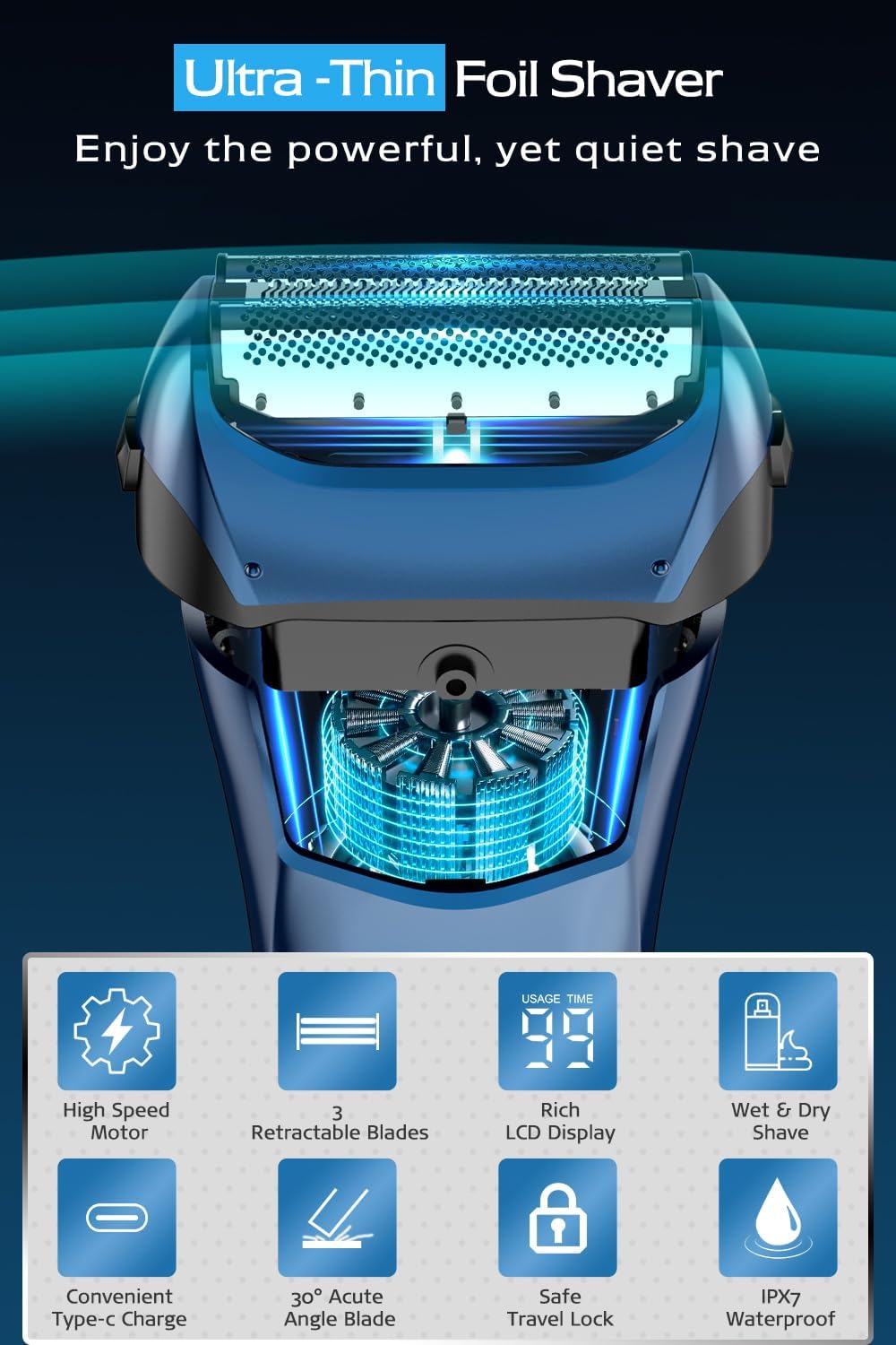 Rasierer Herren Elektrisch [2024 New] Elektrorasierer mit 3 Flexiblen Klingen & Reiseetui, Rasierapp