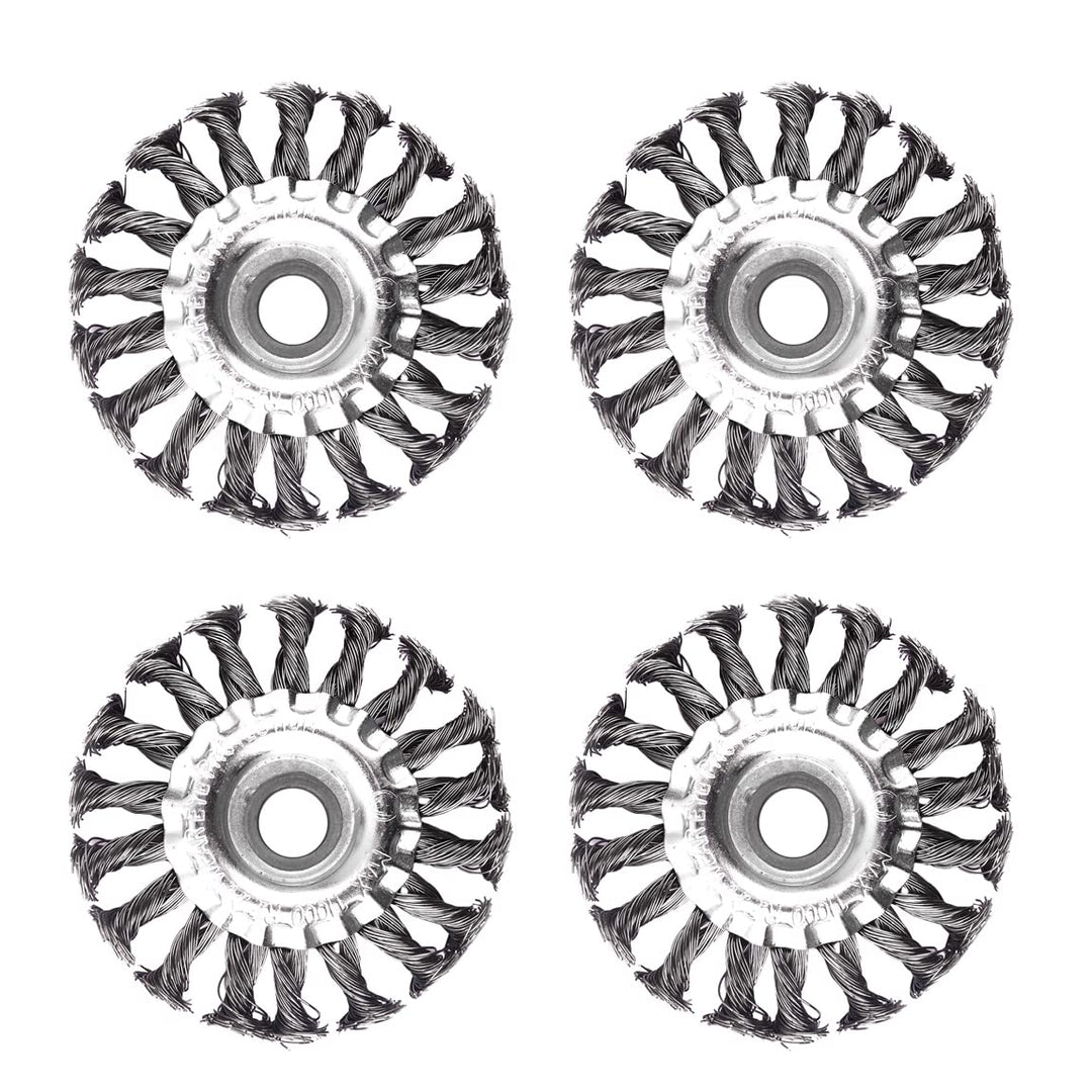ATOPLEE Drahtradbürste, gedreht, geknotet, 4 Stück 100mm Karbonstahl-Drahtrad für Winkelschleifer, f