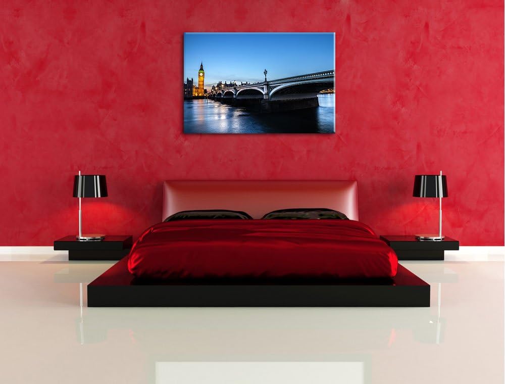 Westminster Bridge und Big Ben bei Nacht Format: 100x70 auf Leinwand, XXL riesige Bilder fertig gera