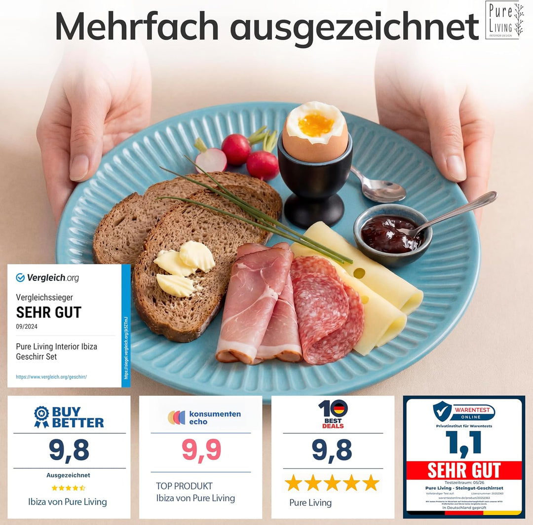 Steingut Frühstücksteller 6 Personen Hygge TESTSIEGER, Traumhaftes Skandinavisches Steingut Dessertt