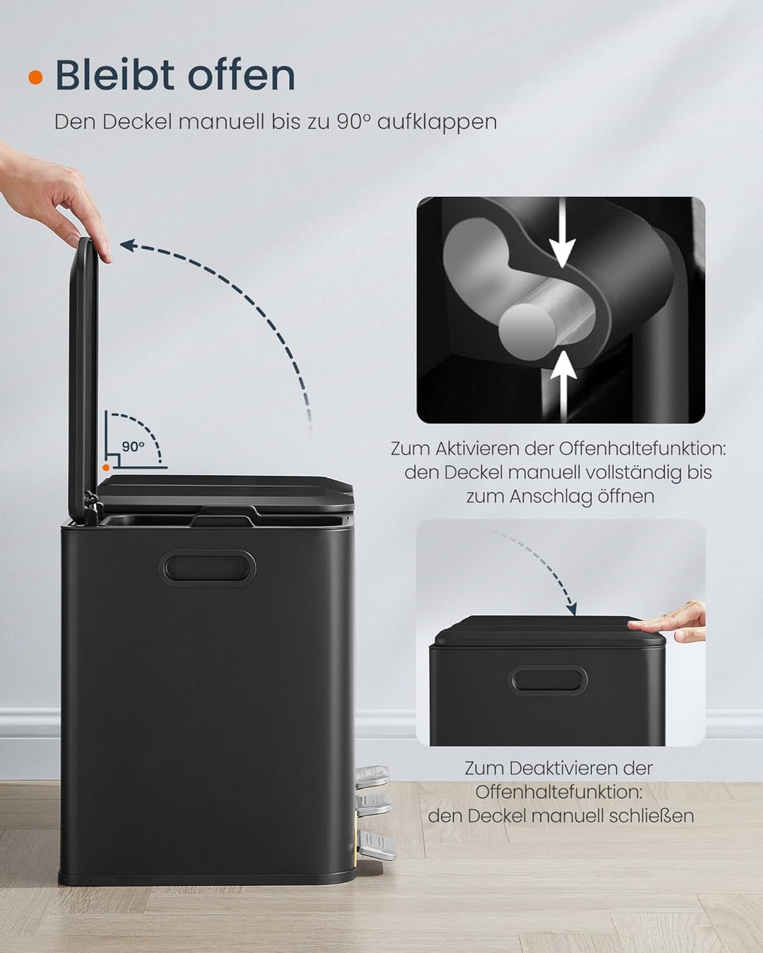 SONGMICS HOME Mülleimer Küche, 3 x 15 L Fächer, Abfalleimer mit farbcodierbaren Pedalen, Mülltrennsy