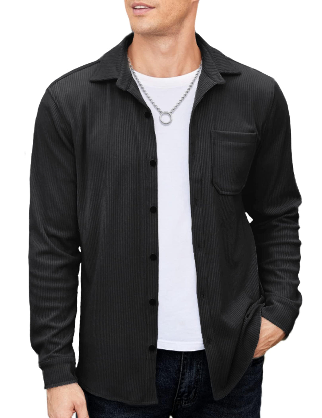 COOFANDY Cord Hemd Herren Langarmhemd Hemdjacke Regular Fit Freizeithemd Casual mit Fronttasche Butt