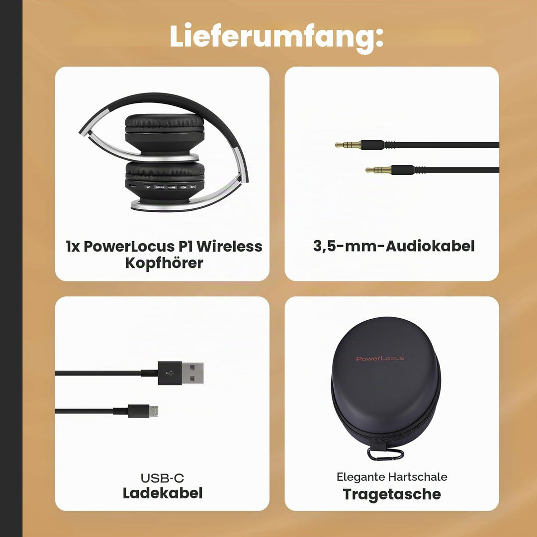 PowerLocus P1 Bluetooth Kopfhörer Kabellos, Wireless 5.0 Bluetooth Kopfhörer Over-Ear, Over Ear Kopf