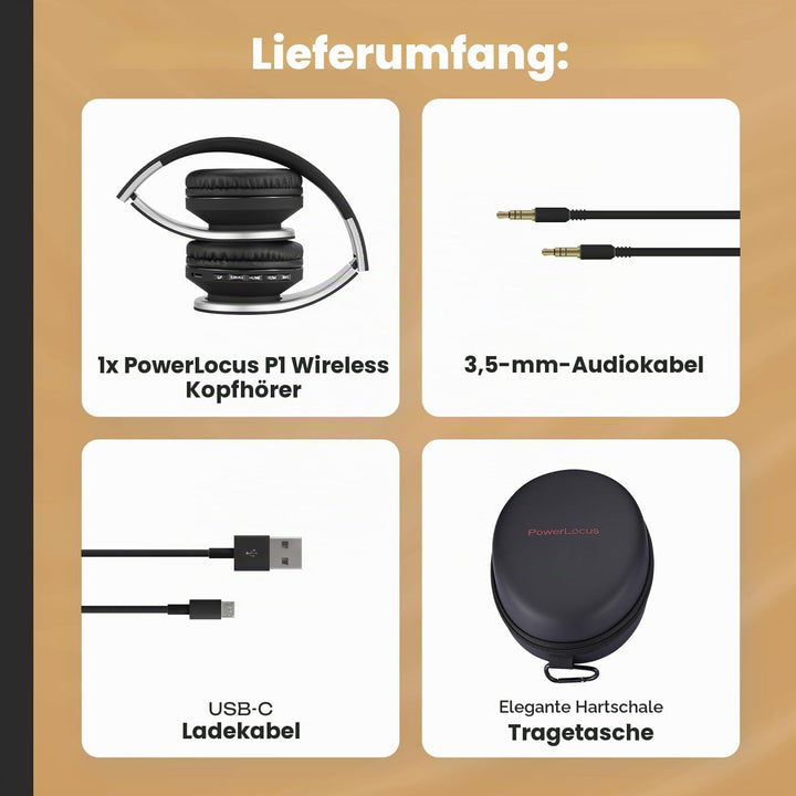 PowerLocus P1 Bluetooth Kopfhörer Kabellos, Wireless 5.0 Bluetooth Kopfhörer Over-Ear, Over Ear Kopf