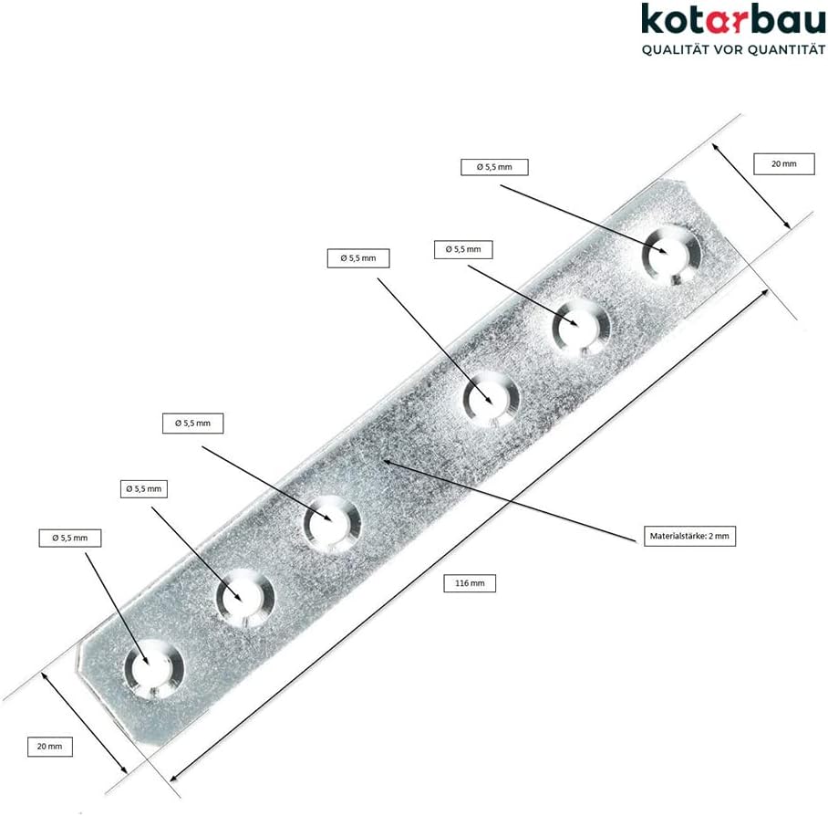KOTARBAU Lochplatten 116 x 20 mm Verzinkt Silber Flachverbinder Holzverbinder Innen – Aussenbereich