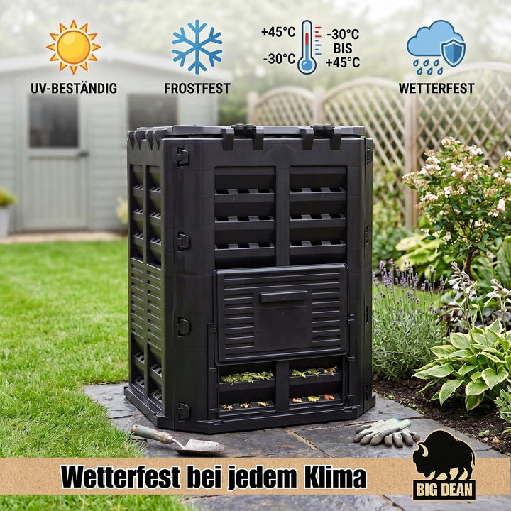 Komposter 360 Liter schwarz - für Gartenabfall und Rasenschnitt etc. | aus robustem Recyclingkunstst