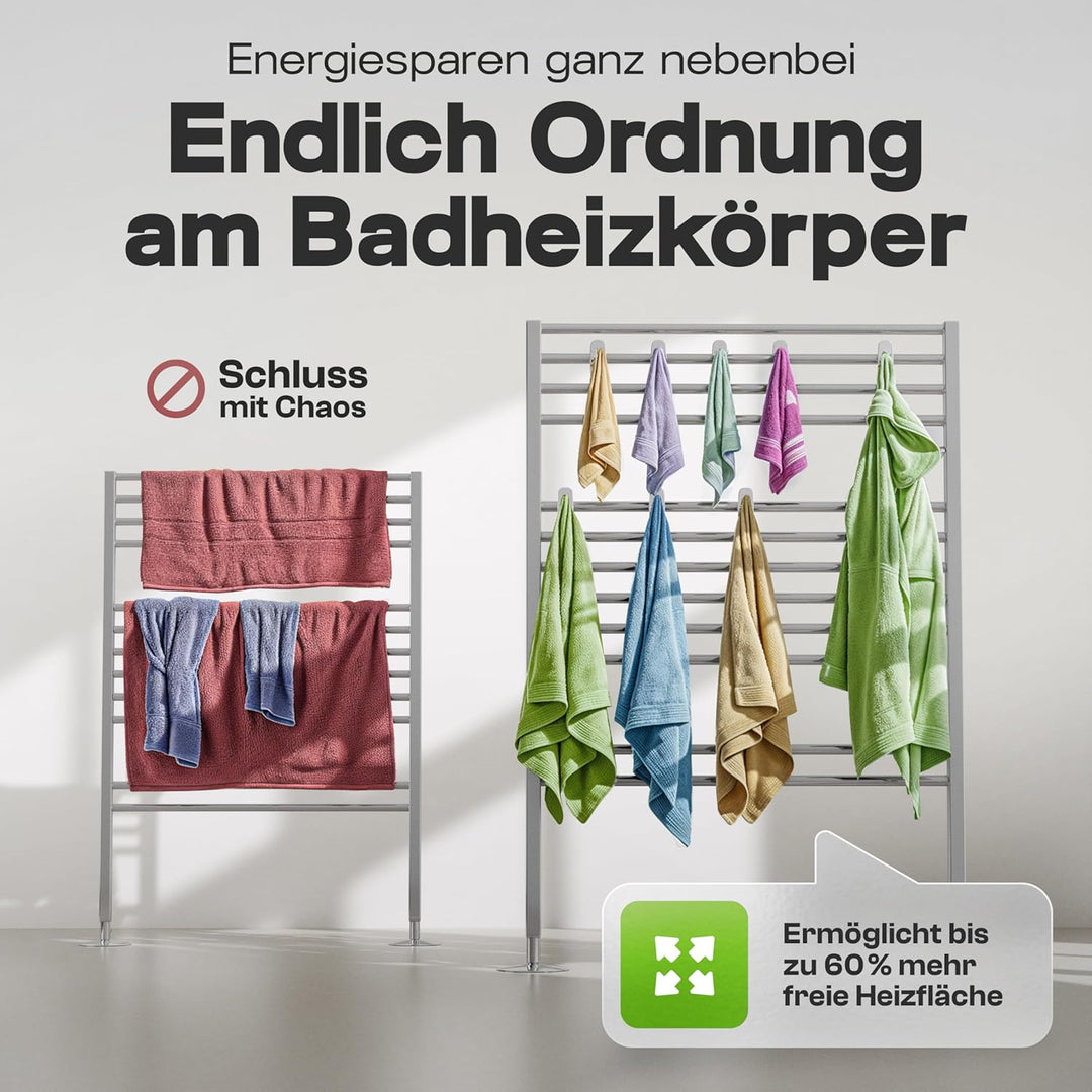 Einfach Genial - Handtuchhalter Heizkörper chrom im 6er Set – Made in Germany – Hakenclip der origin