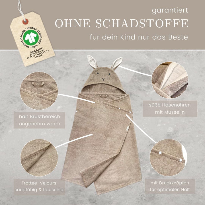 DIKOS® 2-in-1 Kapuzenhandtuch & Badeponcho Baby, Kleinkinder & Kinder Beige Braun 70x140 | Ab Geburt