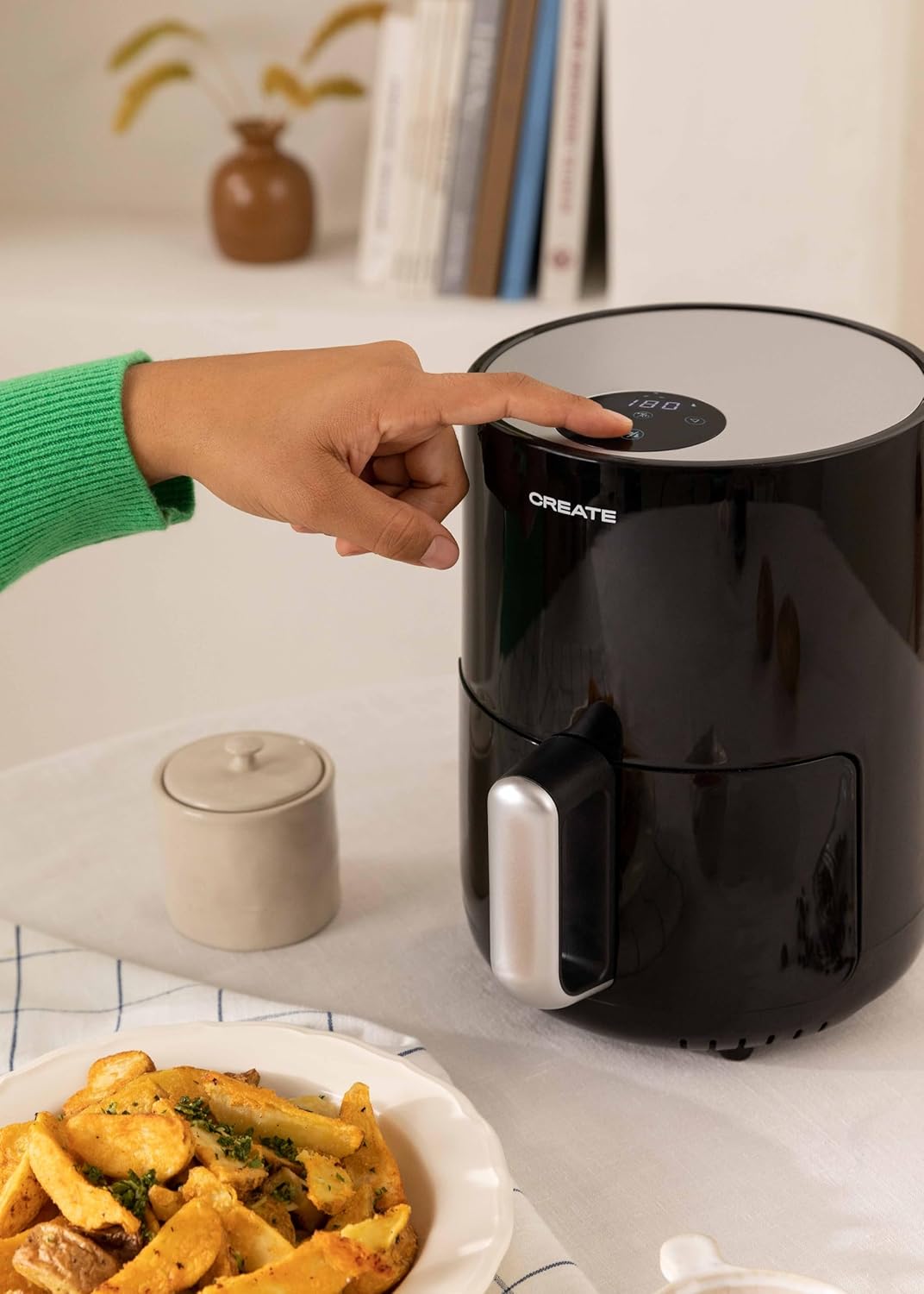 CREATE/FRYER AIR/Heissluftfritteuse 1.5L Schwarz/Antihaft-Korb, automatische Abschaltung, BPA-frei,