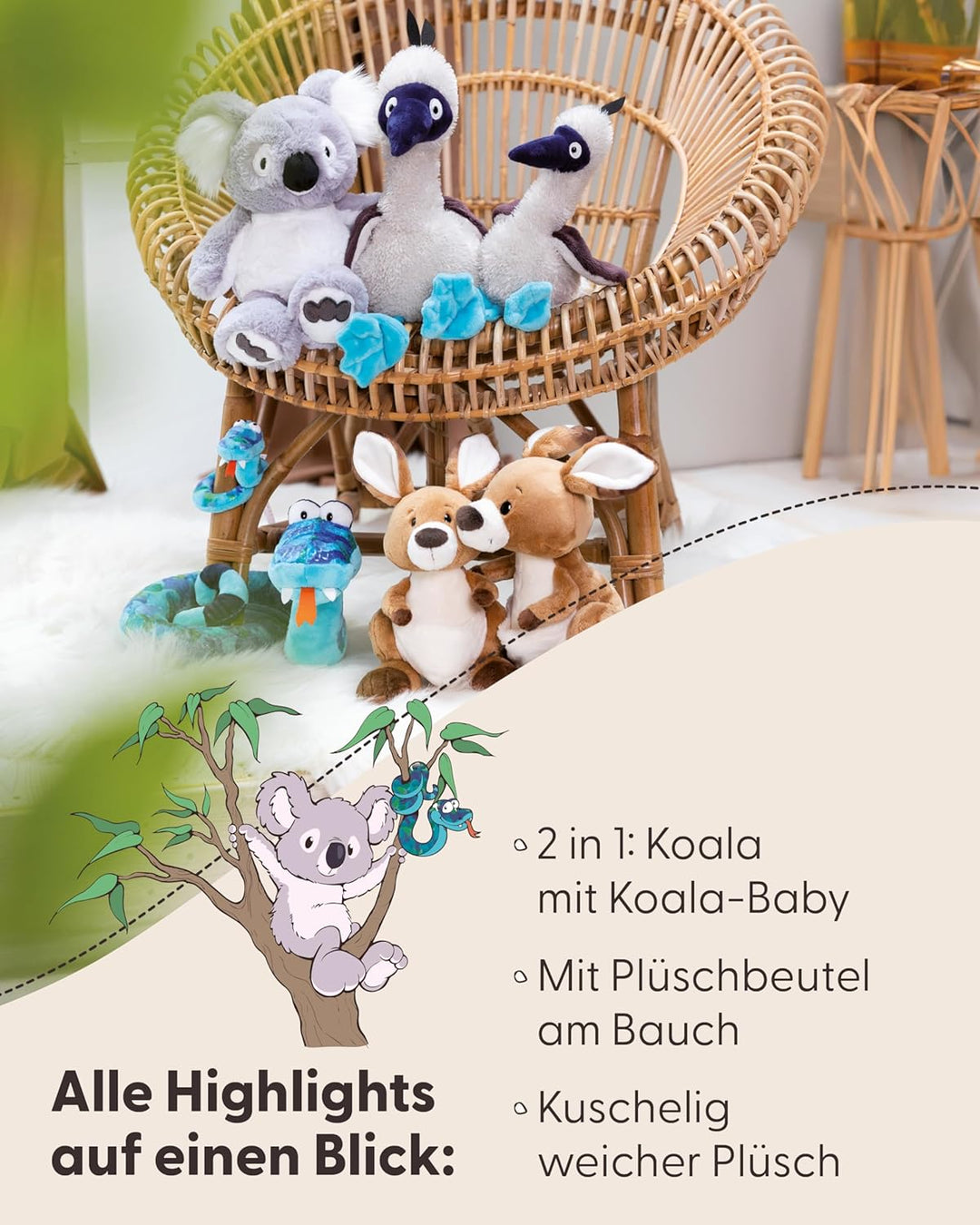 NICI Kuscheltier Koala Barry 30cm mit Koalababy 10cm - grau - Stofftier aus weichem Plüsch, niedlich