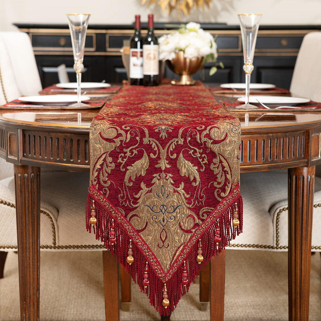 Tischläufer mit Quasten, Jacquard Tischdecke für Esstisch Urlaub Party Wohnzimmer Dekoration (33x228