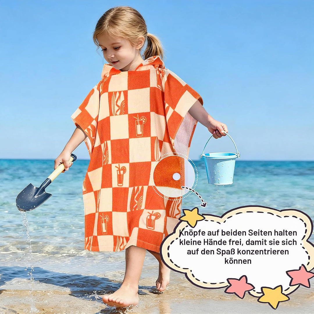 Kato Tirrinia 100% Baumwolle Badeponcho Strandtuch 90-120cm Kinder, Absorbierender Bademantel Badeha