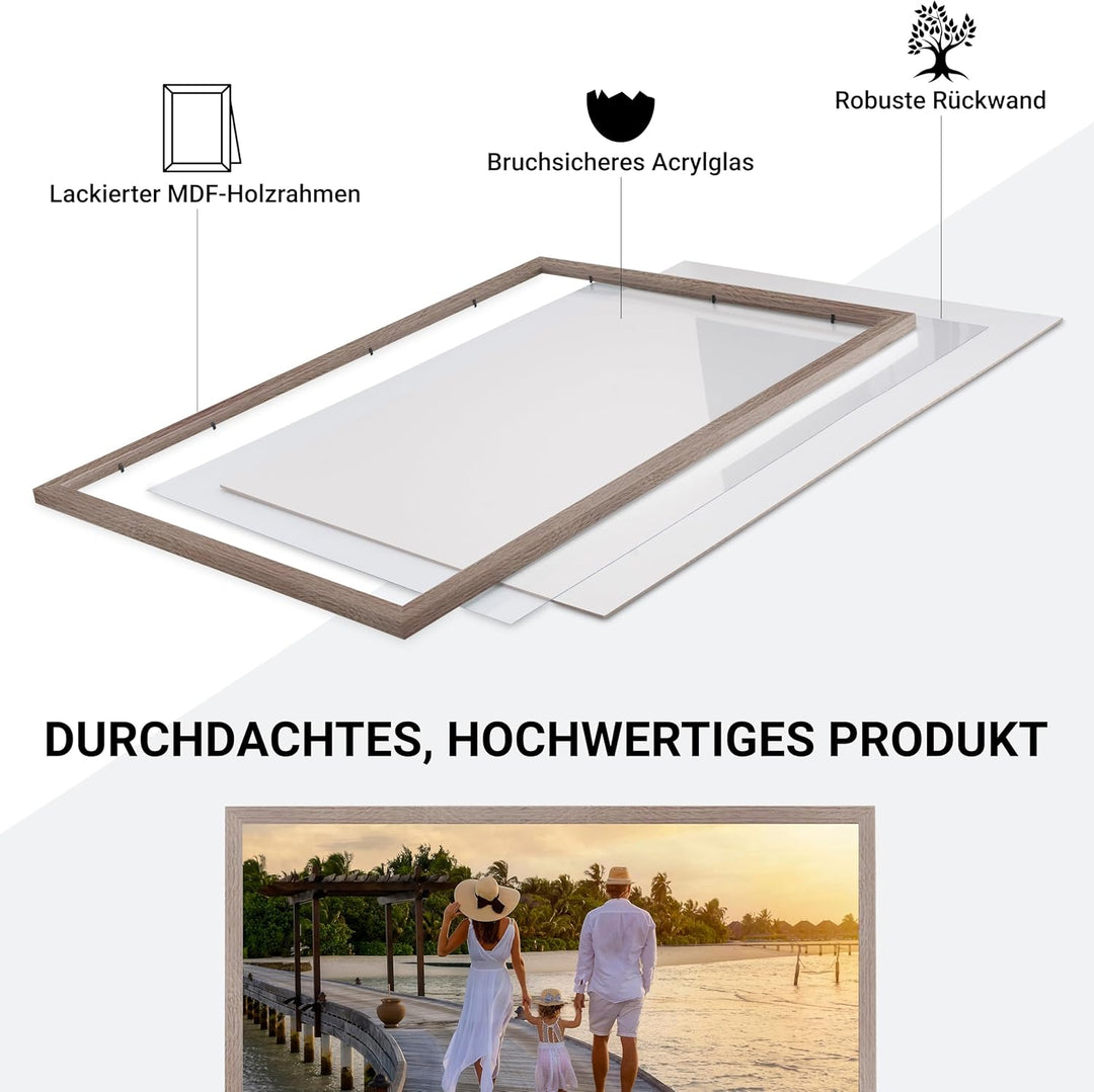 CABBEL 1x Bilderrahmen 50x70 cm Eiche Dunkel Rahmen 1-Pack | Dokumentenrahmen, Collage, Poster | MDF
