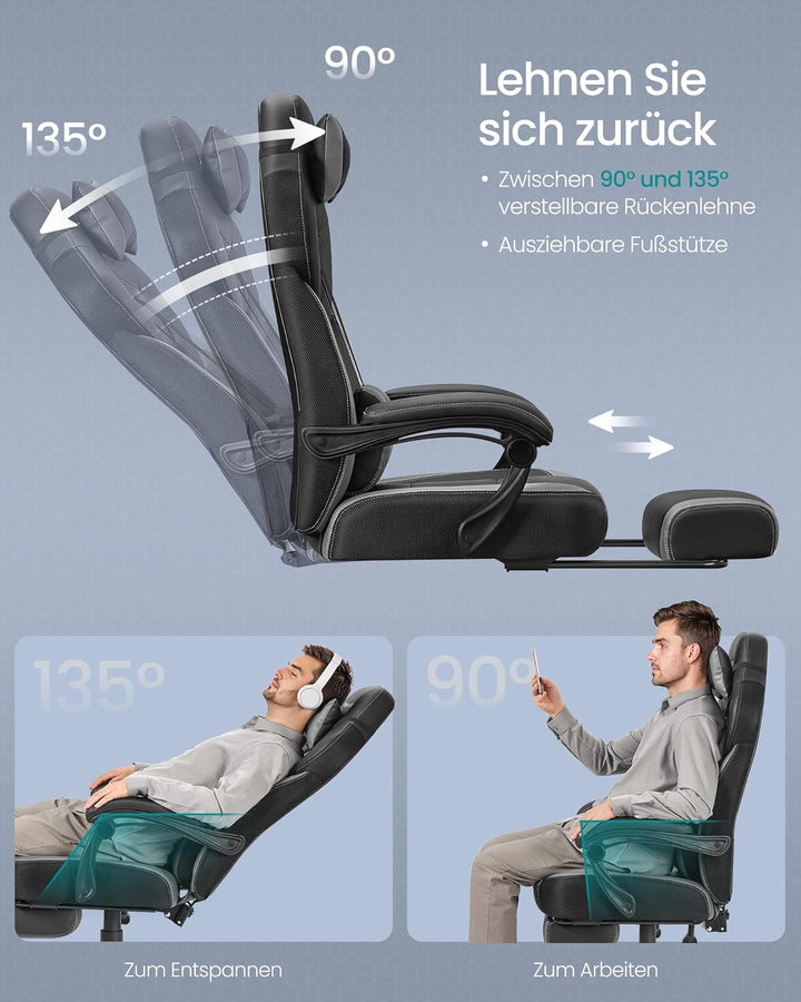 SONGMICS Gaming Stuhl, Bürostuhl mit Fussstütze, Schreibtischstuhl, ergonomisches Design, verstellba