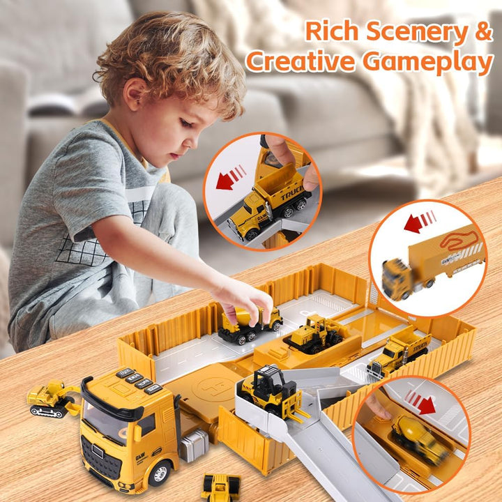 Bauwagen-Spielzeug-Set für Jungen 3-8 Jahre, realistischer Stil, Gelb
