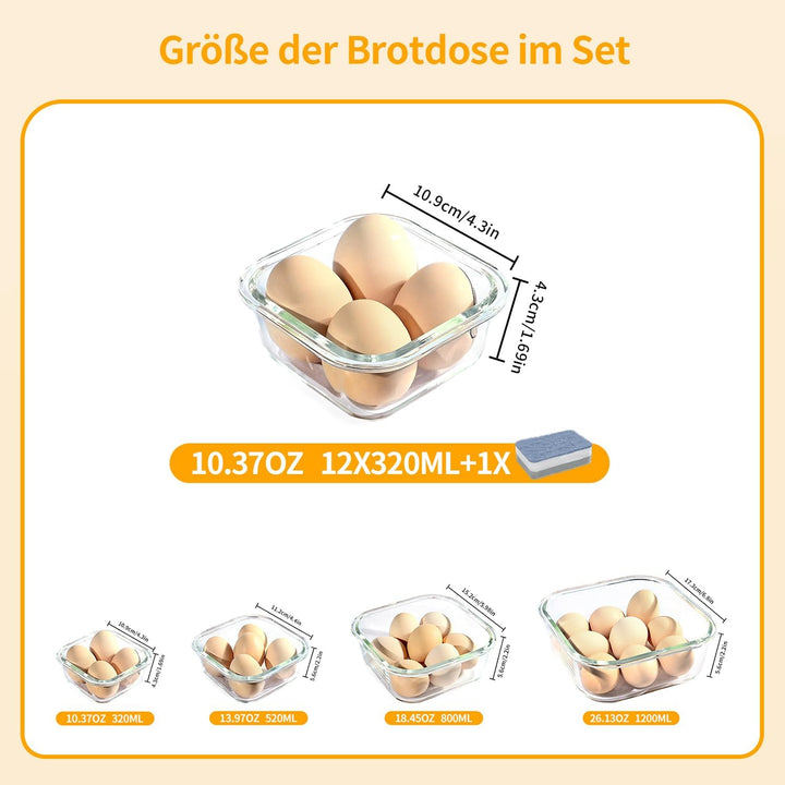 LNWSN 320ml Frischhaltedosen mit Deckel 12er Set, Versiegelter Vorratsdosen Glas mit Deckel aus Verd