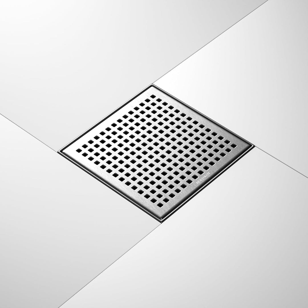 Bernkot Duschrinne Quadrat 20 * 20cm, 360° Siphon mit Geruchsstop und Haarsieb Edelstahl Ablaufrinne