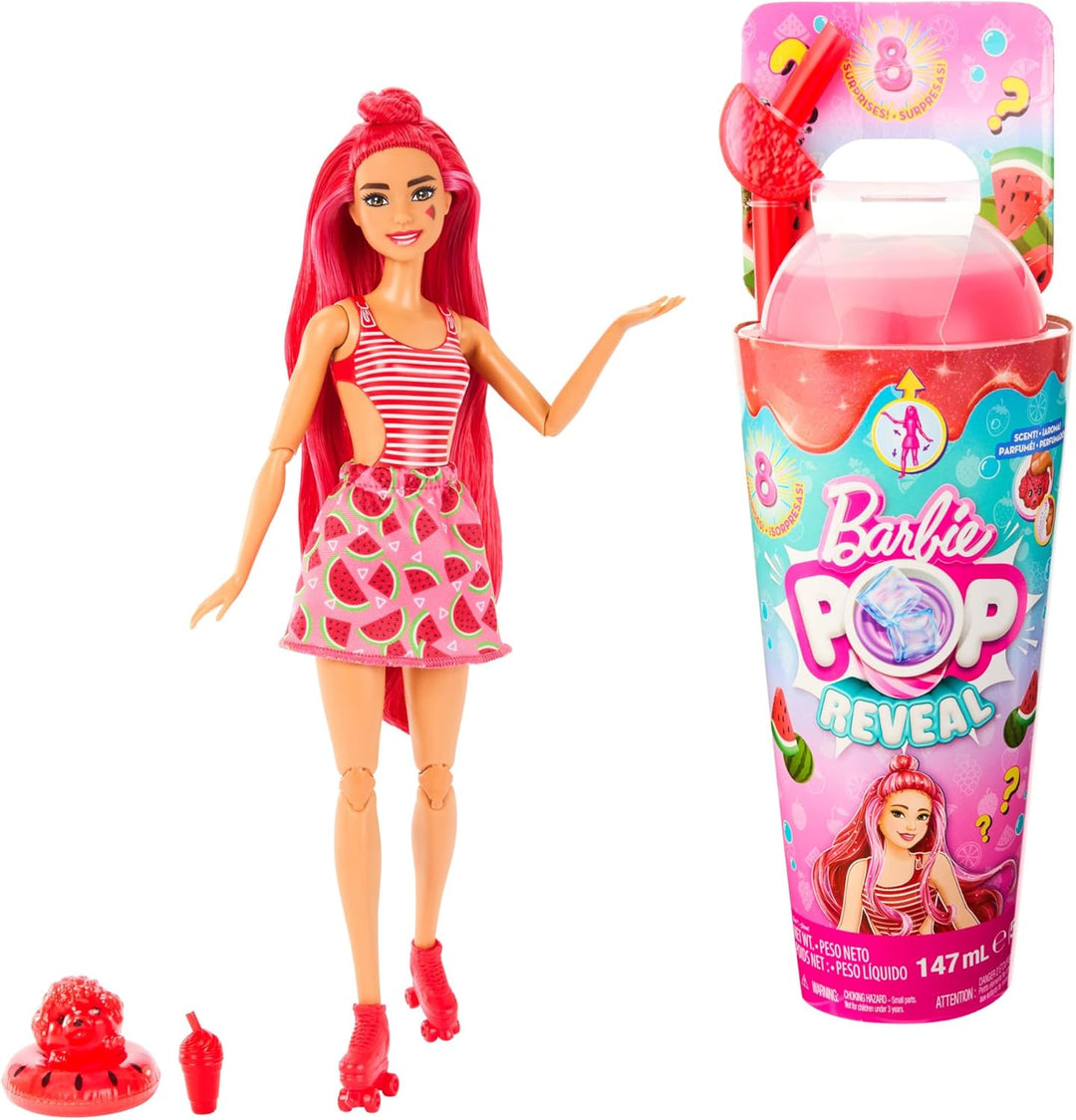 Barbie Pop Reveal Fruit - Puppe mit roten Haaren im Wassermelonenduft, 8 Überraschungen, duftendes S