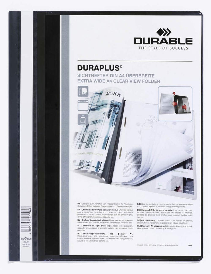 Durable Angebotshefter Duraplus mit Sichttasche für A4, schwarz, 25er Packung, 257901, schwarz