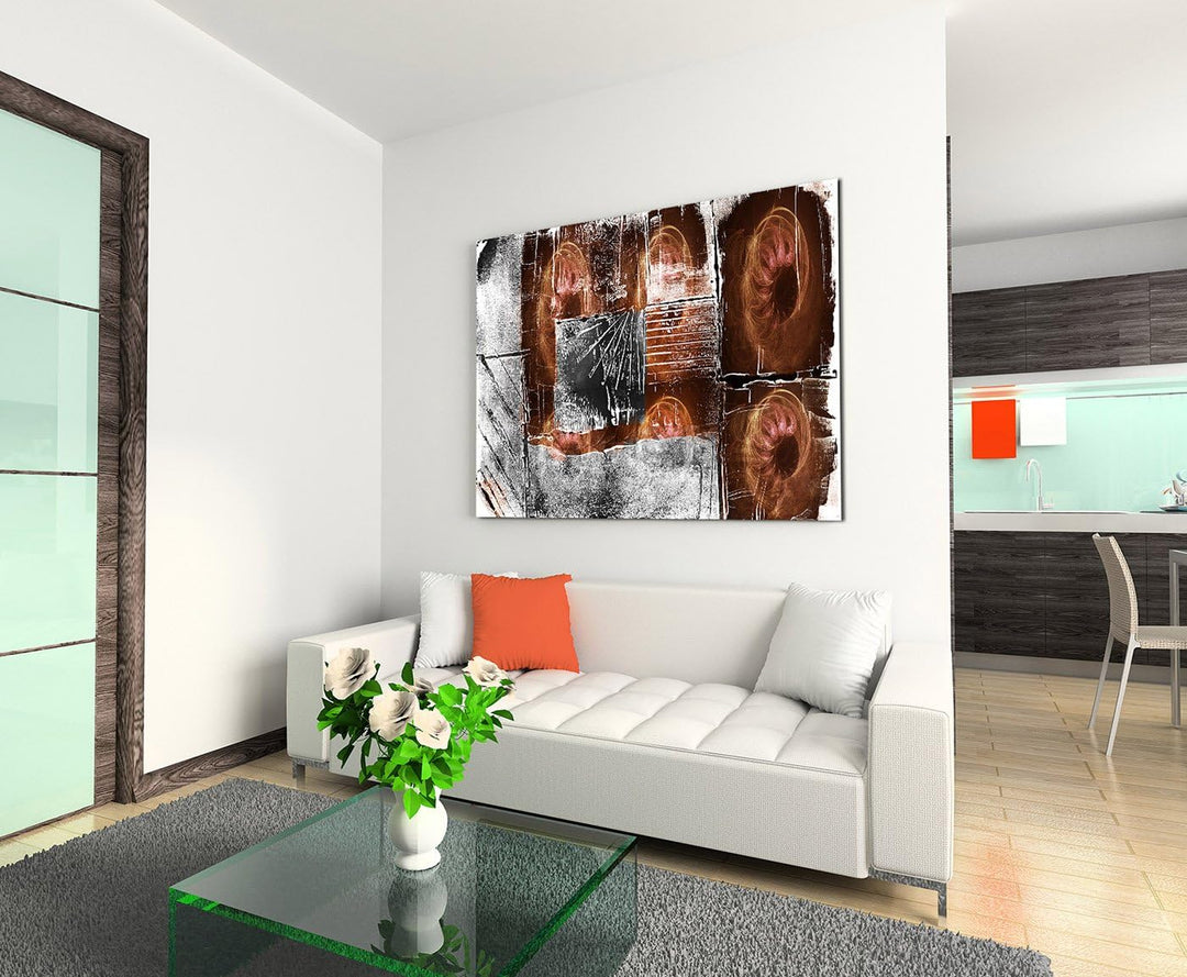 Paul Sinus Art 120x80cm Leinwandbild Leinwanddruck Kunstdruck Wandbild braun grau weiss Kreise Grung