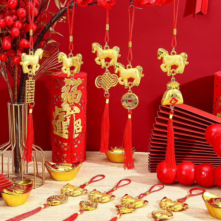 JULMELON 18 Stück Chinesische Neujahrsdekorationen 2026 Jahr des Pferd Gold Feng Shui Hängende Anhän