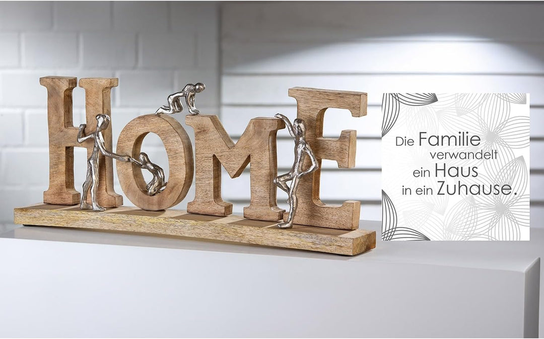 GILDE Deko Holz Buchstaben Schriftzug Home - gefertigt aus Holz Aluminium - Breite 58,5 cm Höhe 23,5