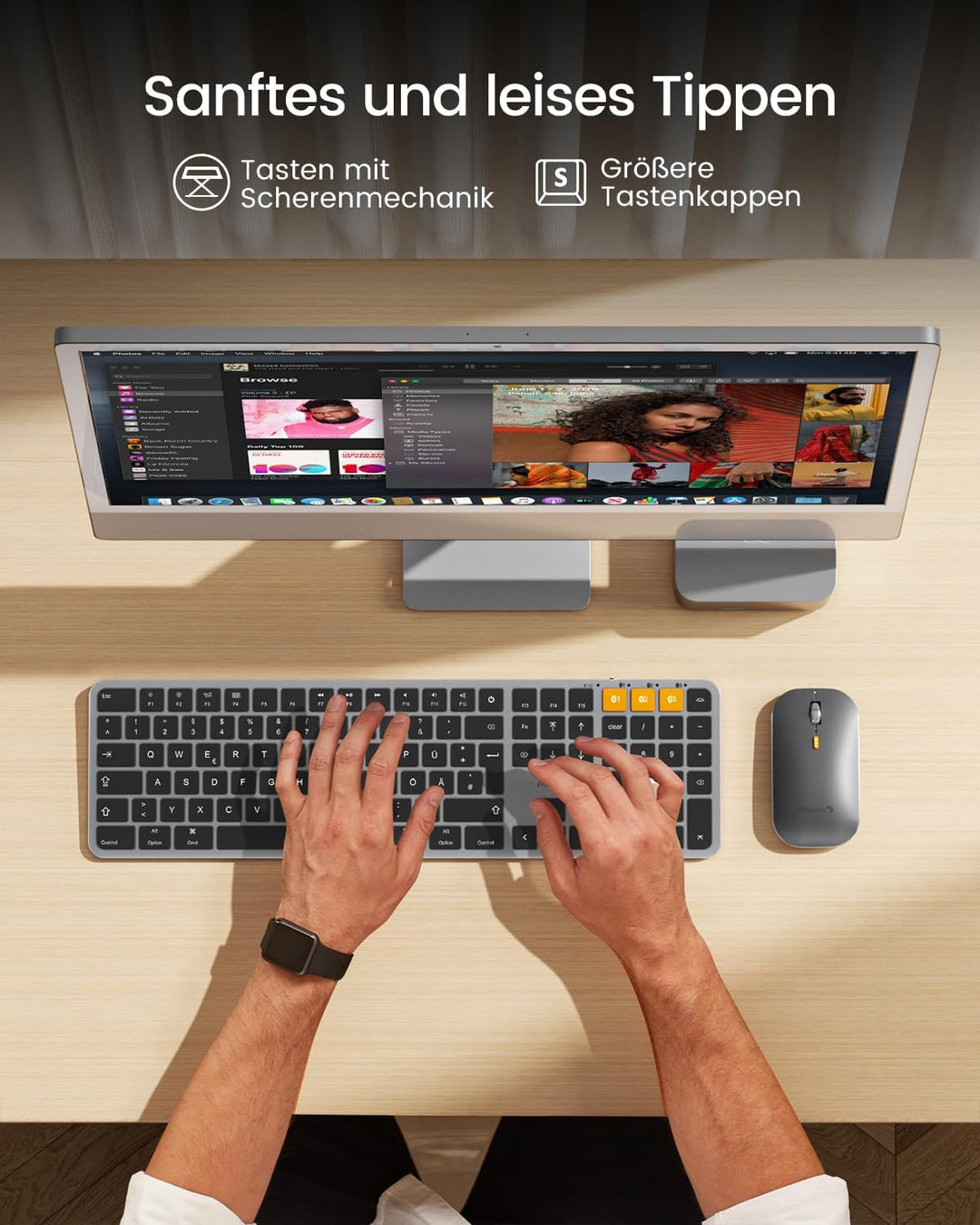 ProtoArc KM100-A Beleuchtet Tastatur Maus Set Kabellos für Mac, Bluetooth QWERTZ Funk Tastatur mit M