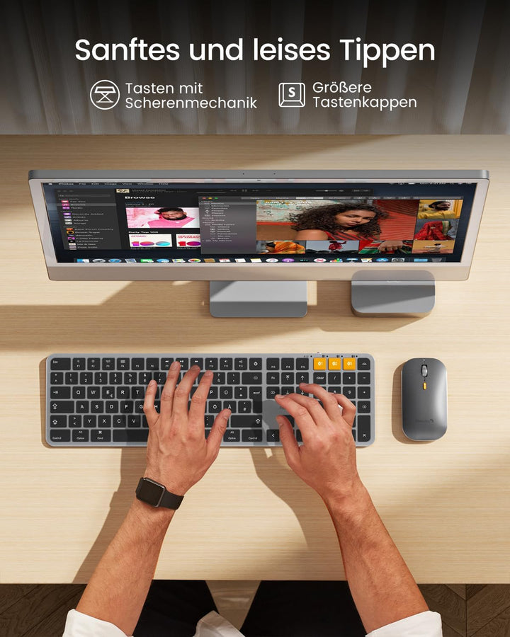ProtoArc KM100-A Beleuchtet Tastatur Maus Set Kabellos für Mac, Bluetooth QWERTZ Funk Tastatur mit M