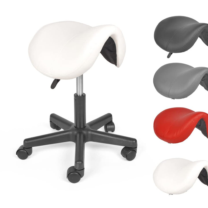 Mingone Sattelhocker Weiss Arbeitshocker 360° Drehbarer Hocker Ergonomischer Sitzhocker Höhenverstel