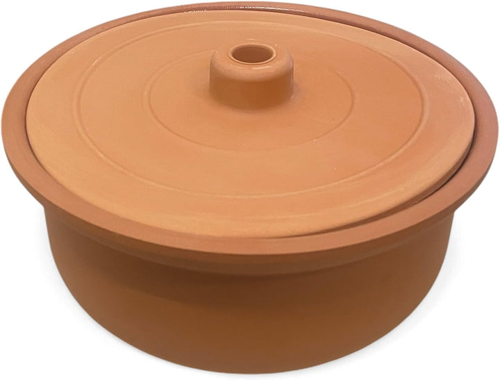 Güvec Tontopf mit Deckel zum Kochen ⌀23,5cm I 3,5 Liter I Ton-Kochtopf, rund Schmortopf backofengeei