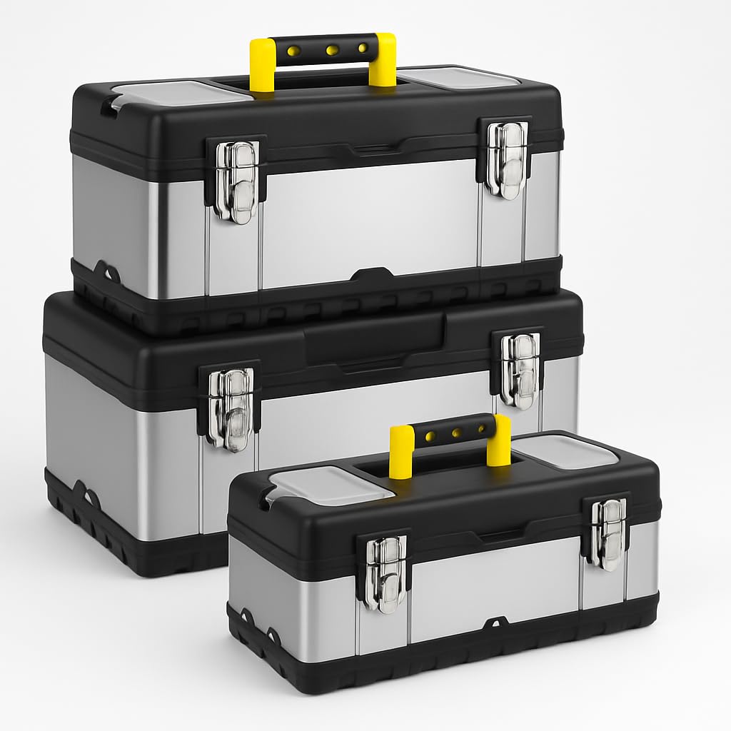 Trintion Werkzeugbox Werkzeugkasten Werkzeugkoffer mit Metallschliessen stabiler Organizer aus Metal