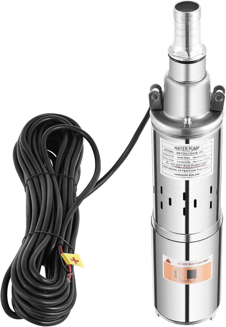 Tauchpumpe Edelstahl Wasserpumpen 1.2m³/h Fördermenge 180W 12V Brunnenpumpe Tauchbrunnenpumpe Kabell