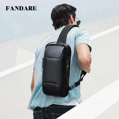 FANDARE Brusttasche Diebstahlschutz Sling Bag Herren Damen Umhängetaschen mit USB-Ladeanschluss Schu