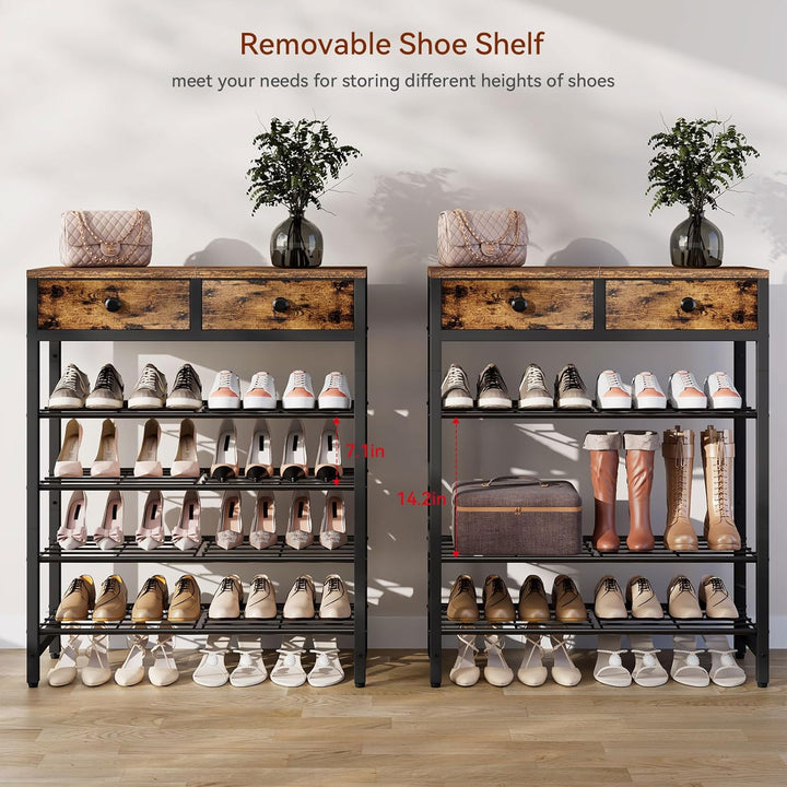 IBUYKE Schuhregal mit 5 Etagen, Grosse Kapazität Schuhregal mit Ablage für 12-16 Paar Schuhe, Modern