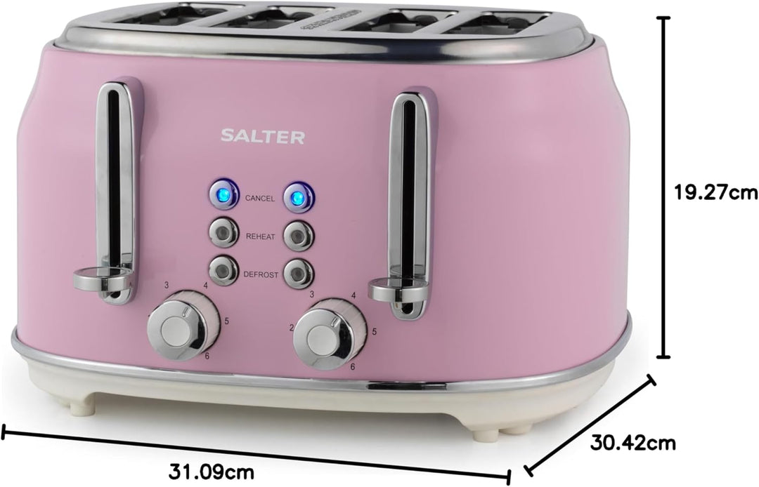 Salter Retro Toaster 4 Scheiben – Breite Schlitze, 6 Bräunungsgrad, Auftauen, Aufwärmen, Abbrechen F
