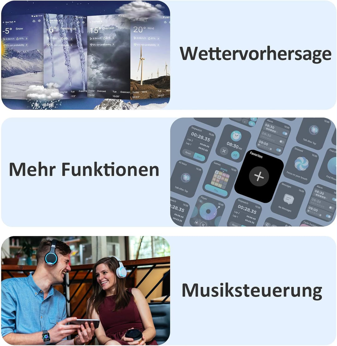 Blackview Smartwatch Herren Damen mit Telefonfunktion(Anrufe tätigen/empfangen)/Message Reminder, Sp